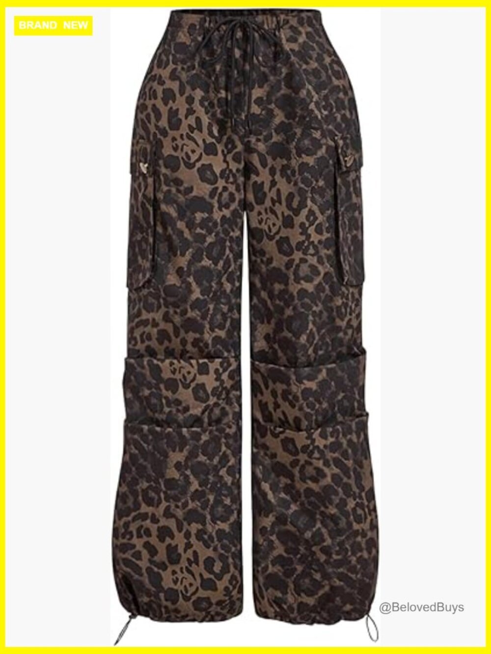 Baggy Leopard Print Cargo Parachute Pants High Waisted Y2K Track Pants